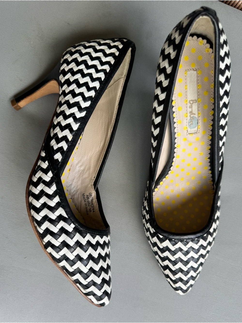 Boden Woven Heels | Black White Geometric Pointed Toe Pumps | Polkadot  EU 38